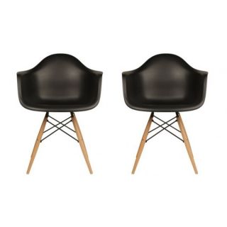 Contemporary Retro Molded Black Accent Plastic Dining Armchairs with