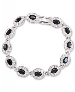 Carolee Bracelet, Silver Tone Black Glass Stone Flex Bracelet