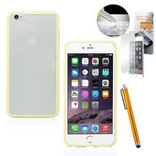 TPU Silicone bumper Frame with Matte PC Clear Hard back Skin Case Cover for Apple iPhone 6 Plus 5.5" with Free Tempered Glass Screen Guard   Yellow