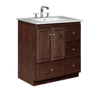 Simplicity by Strasser Ultraline 31 in. W x 22 in. D x 35 in. H Vanity with Right Drawers in Dark Alder with Vanity Top in White 01.943.2