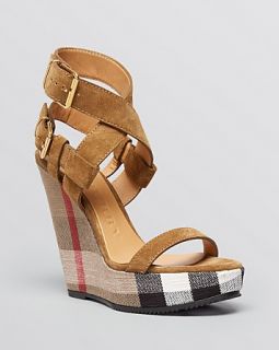 Burberry Platform Wedge Sandals   Goldfinch Check