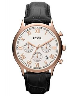 Fossil Mens Chronograph Ansel Black Embossed Leather Strap Watch 41mm
