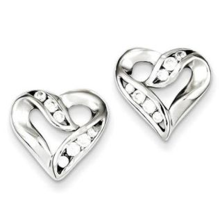 Sterling Silver CZ Heart Earrings (0.5IN x 0.5IN )