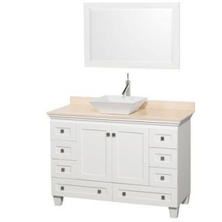 Wyndham Collection Acclaim 48 in. W Vanity in White with Marble Vanity Top in Ivory, White Sink and Mirror WCV800048SWHIVD2WM24