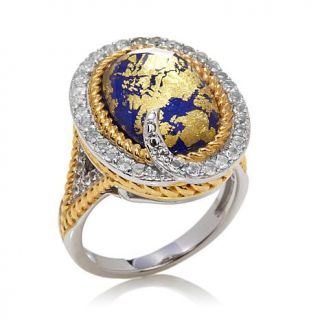 Victoria Wieck 5.45ct Goldtone Leaf Lapis Doublet and White Topaz 2 Tone Ring   7770903