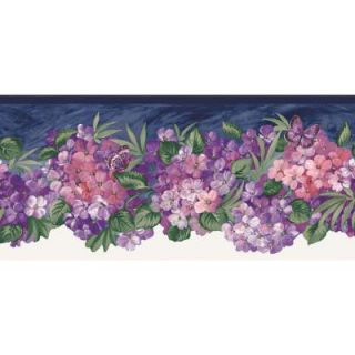 The Wallpaper Company 8 in. x 10 in. Purple Jewel Tone Hydrangea Border Sample DISCONTINUED WC1284176S
