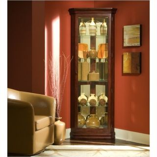 Pulaski Curios Five Shelf Corner Cabinet in Victorian Cherry   20205