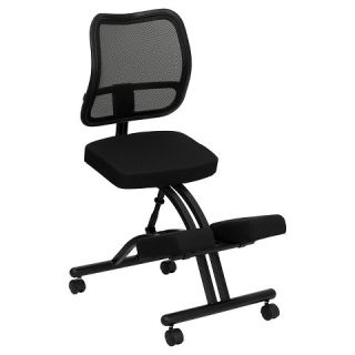 Mobile Ergonomic Kneeling Chair with Black Curved Mesh Back and Fabric