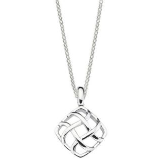 She Sterling Silver Square Woven Pendant Necklace