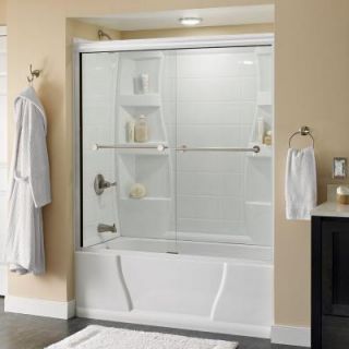 Delta Lyndall 59 3/8 in. x 58 1/8 in. Semi Frameless Sliding Tub Door in White with Nickel Handle and Clear Glass 171230