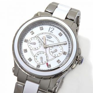 Juicy Couture Silvertone and White Round Case 3 Subdial Striped Bracelet Watch   8085446
