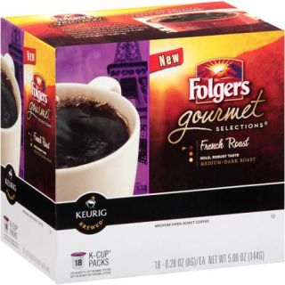 Folgers Gourmet Selections French Roast Medium Dark Roast Coffee K Cup Packs, 0.28 oz, 18 count