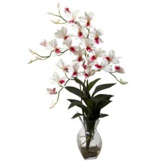 Nearly Natural Cymbidium Orchid with Vase Arrangement in White 1293 WH