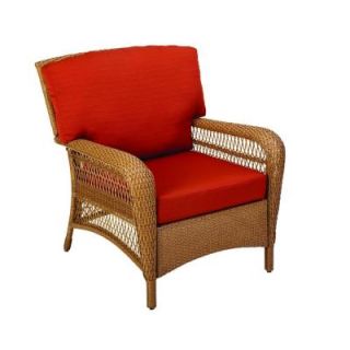 Martha Stewart Living Charlottetown Natural All Weather Wicker Patio Lounge Chair with Quarry Red Cushion 65 909556/1