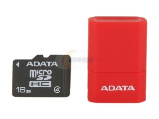 ADATA 16GB Class 4 Micro SDHC Flash Card with V3 USB Reader (Red) Model AUSDH16GCL4 RM3RDRD