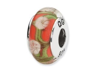 Sterling Silver Reflections Red/White Floral Hand blown Bead