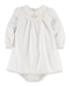 Ralph Lauren Childrenswear Twill Ruffle Trim Shift Dress & Bloomers, White, Size 9 24 Months