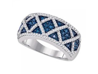 10k White Gold 0.78Ctw Blue Diamond Fashion Wedding Ring Band