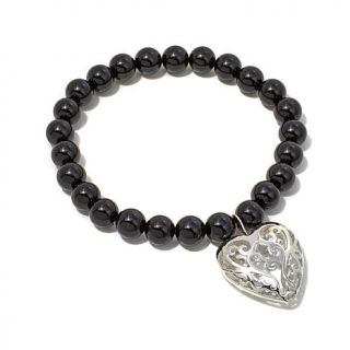 Jay King Black Agate Stretch Bracelet with Sterling Silver Filigree Heart Charm   7928840
