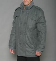 Trust Mens Heather Grey Wool blend Double breasted Peacoat