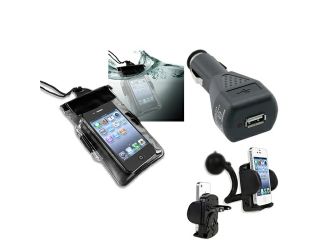 Insten Black Waterproof Bag Case Skin + Car Mount + Charger For iPhone 5 / 5s / 5c / 4s / 3GS / iPod Touch 906691