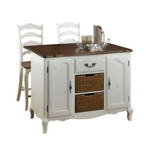Home Styles French Countryside 48 in. W Drop Leaf Kitchen Island with Two Stools in Oak and Rubbed White 5518 948