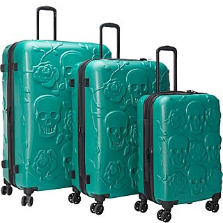 IT Luggage 4 Wheel Hardside Expandable Spinner with Skull Emboss 3 Piece Luggage Set