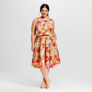 Womens Plus Size Floral Printed Blouson Dress Orange Multicolored