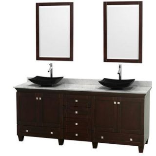 Wyndham Collection Acclaim 80 inch Double Bathroom Vanity in White, Ivory Marble Countertop, Arista Black Granite Sinks, and 24 inch Mirrors
