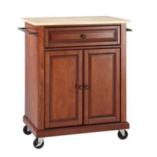 Crosley 28 1/4 in. W Natural Wood Top Mobile Kitchen Island Cart in Cherry KF30021ECH