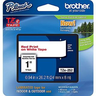 Brother TZe 252 P Touch 1 Label Tape, Red on White