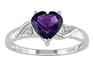 10K White Gold .01 ctw Diamond and Amethyst Heart Ring