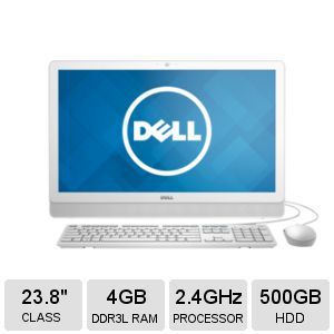Dell Inspiron 3455 A67310 AIO Desktop PC   500GB HDD, 23.8 Anti Glare LED Backlit Display, 4GB DDR3L RAM, Radeon R2 Graphics, White color   I3455 2040WHT