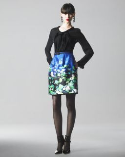 Oscar de la Renta Floral Print Silk Mikado Skirt