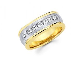 Princess Cut Channel Set 14k Yellow White Gold Mens Diamond Wedding Ring Band 1.14ct (G H, SI1)