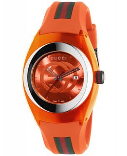 Gucci Unisex Swiss Sync Orange Striped Rubber Strap Watch 36mm