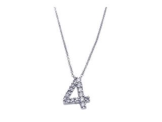 .925 Sterling Silver Rhodium Plated Clear Cubic Zirconia Number 4 Pendant Necklace
