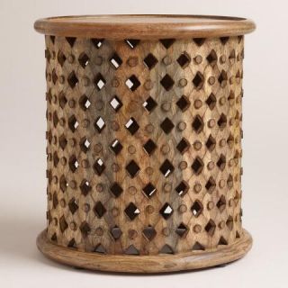 Tribal Carved Wood Accent Table