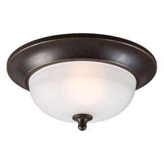 Sea Gull Lighting Humboldt Park 1 Light Outdoor Burled Iron Ceiling Flushmount with Satin Etched Glass 7827401 780
