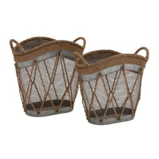Woodland Imports 2 Piece Metal Burlap Baskets Set