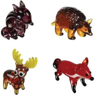 BrainStorm Looking Glass Miniature Glass Figurines, 4 Pack, Chipmunk/Armadillo/Moose/Fox