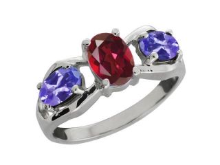 1.85 Ct Oval Ruby Red Mystic Topaz and Blue Tanzanite Sterling Silver Ring