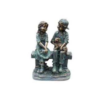 Alpine Girl and Boy Sitting on Bench with Puppy Statue GXT264