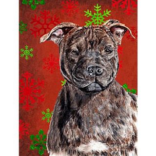 Carolines Treasures Staffordshire Bull Terrier Staffie Red Snowflakes Holiday 2 Sided Garden Flag
