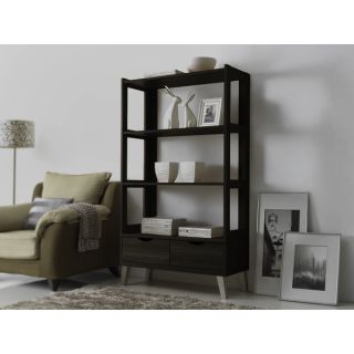Baxton Studio Kalien Contemporary Dark Brown Wood Leaning Bookcase