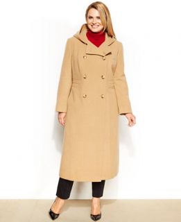 Anne Klein Plus Size Hooded Double Breasted Maxi Walker Coat   Coats
