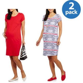 Faded Glory Maternity Basic T Shirt Dress, 2 Pack Value Bundle
