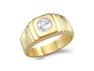 Solid 14k Yellow Gold Mens Solitaire CZ Cubic Zirconia Wedding Band Ring New 0.75 ct