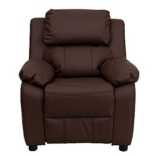 Flash Furniture Deluxe Contemporary Heavily Padded Leather Kids Recliner W/Storage Arms, Brown
