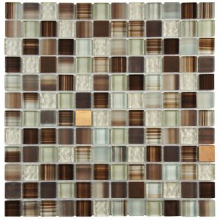 Sierra 0.875 x 0.875 Glass and Metal Mosaic Tile in Truffle